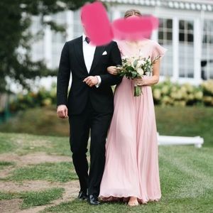 Dusty rose long chiffon bridesmaid dress, gown with slit for leg.